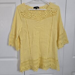 Suzanne Betro Yellow Blouse With Lacey Accents
